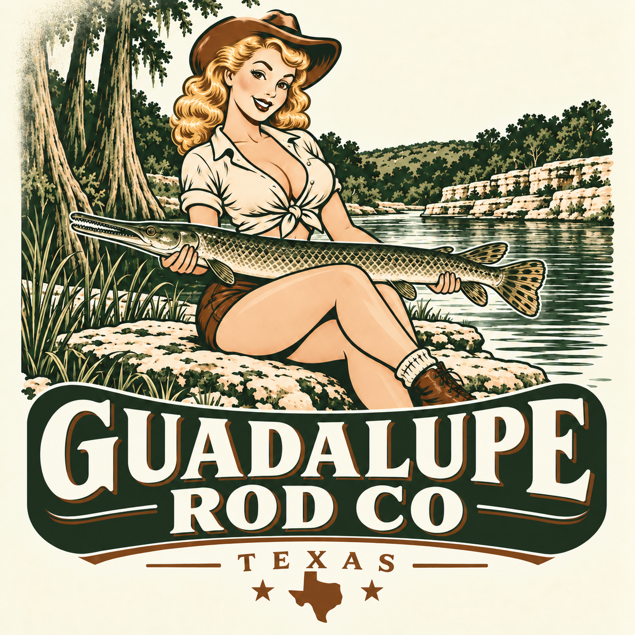 Vintage gar angler illustration