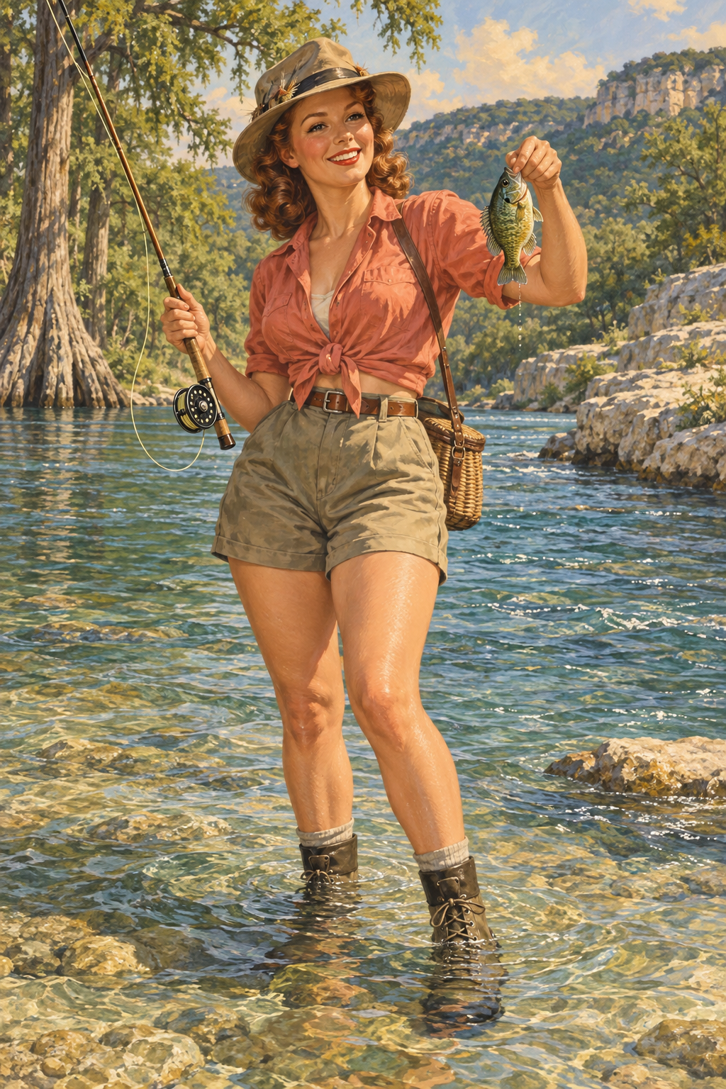Vintage Guadalupe Rod Co panfish angler illustration